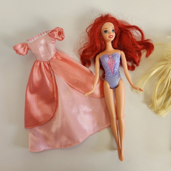 Lot of Dolls The Little Mermaid Ariel Doll Pink Dress Disney Rapunzel - Picture 2 of 11